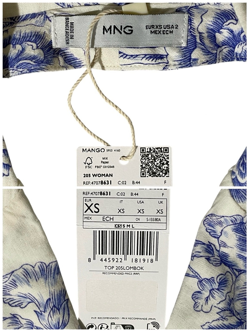 MANGO Floral Toile de Jouy Blue & Ivory Halter Tailored Waistcoat Vest XS - Picture 4 of 12